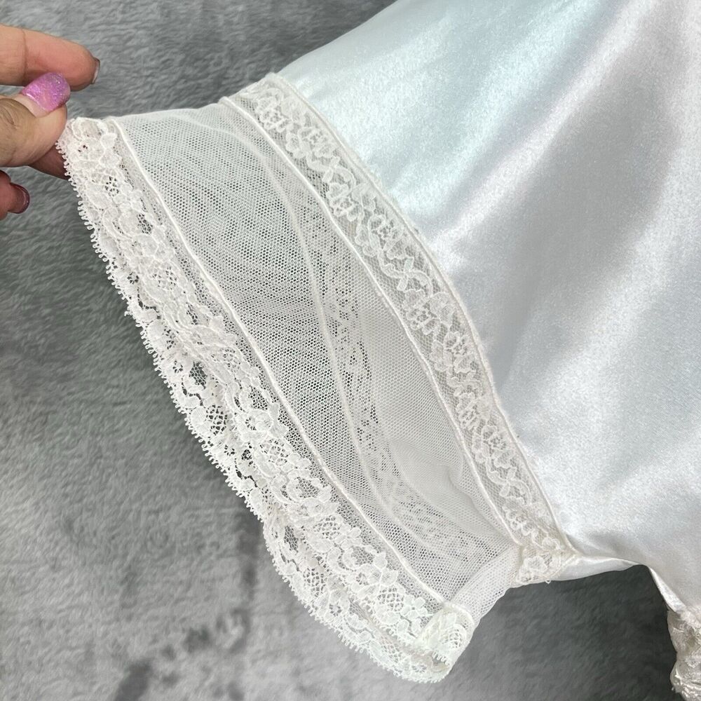 Vintage 90s Victoria Secret Ivory Satin & Lace Short Sleeves Top Sz S Delicate‎ - Picture 6 of 16